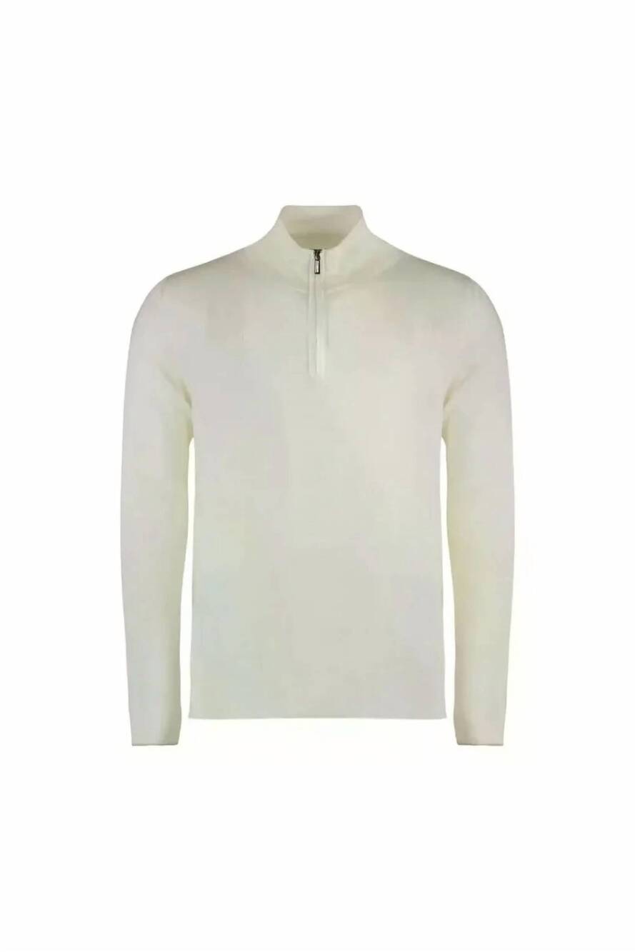 NEW MOORER men's terni half-zip sweater in bianco